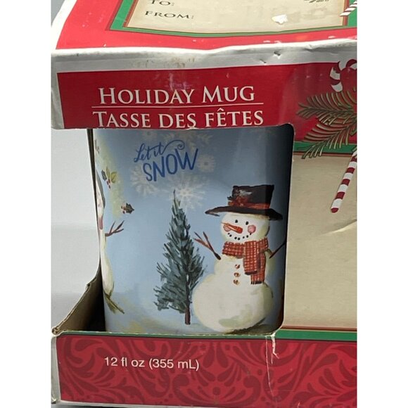 holiday mug set of 2 12oz Christmas snowman trees strips noel red green READ new - Picture 3 of 6